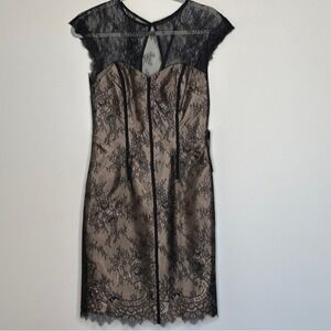 NEW ML Monique Lhuillier Capsleeve Lace Overlay Dress Black size 4 Black Tie NWT